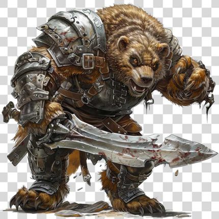 Illustration angry and scary bear with sword PNG Transparent