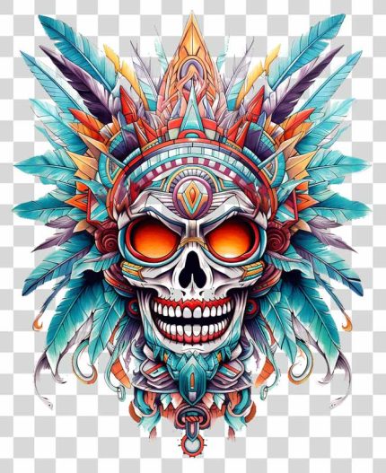 Aztec mask colourful fur skeleton transparent PNG
