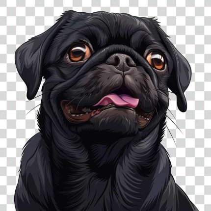 Black pug dog portrait in the style of 1990s anime Transparent PNG