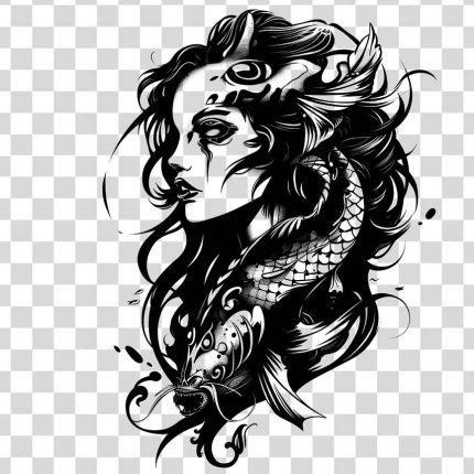 Girl face in black ink style for tattoo transparent PNG
