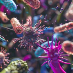 Good bacteria at war with bad bacteria inside the body 3d components
