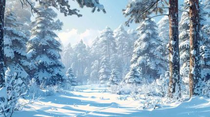 Snowy trees background wallpaper 4k with full of snow on the surface