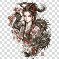 Traditional Japanese girl with old dress in transparent PNG