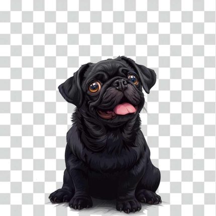cute black pug dog portrait in the style of 1990s anime transparent PNG