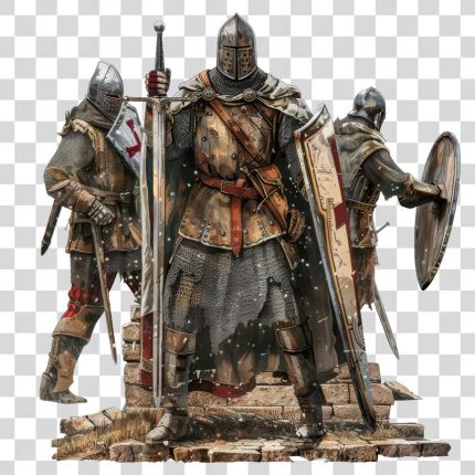 Medieval Knights With Sword And Shield soldiers Cutout transparent PNG format