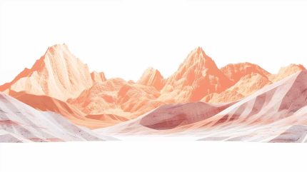 geometric illustration of desert mountains hard lines horizon white background