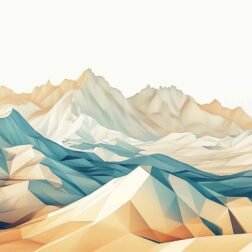geometric landscape illustration of desert mountains hard lines horizon white background