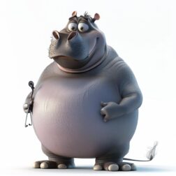 3d hippo dressed like a surgeon, isolated on white background