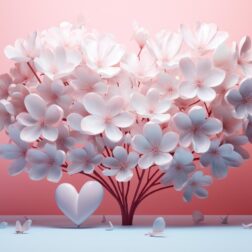 3D hearts blooming like flowers against a soft background embodying the growth and beauty of love