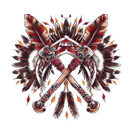 Native American symbol with feather and axe transparent PNG file