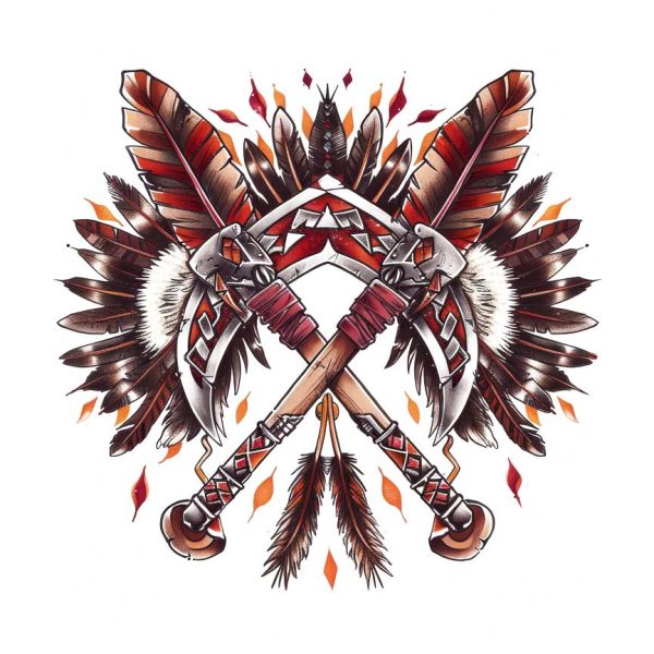 Native American symbol with feather and axe transparent PNG file