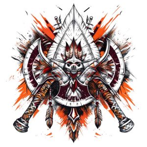 indian symbol with feather and skull and axe transparent PNG file
