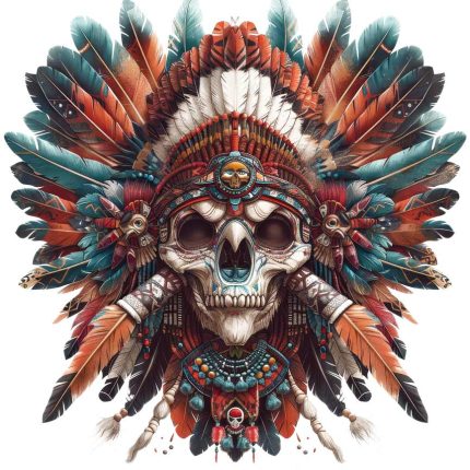 wild Native American symbol with feather and skull and axe transparent PNG file