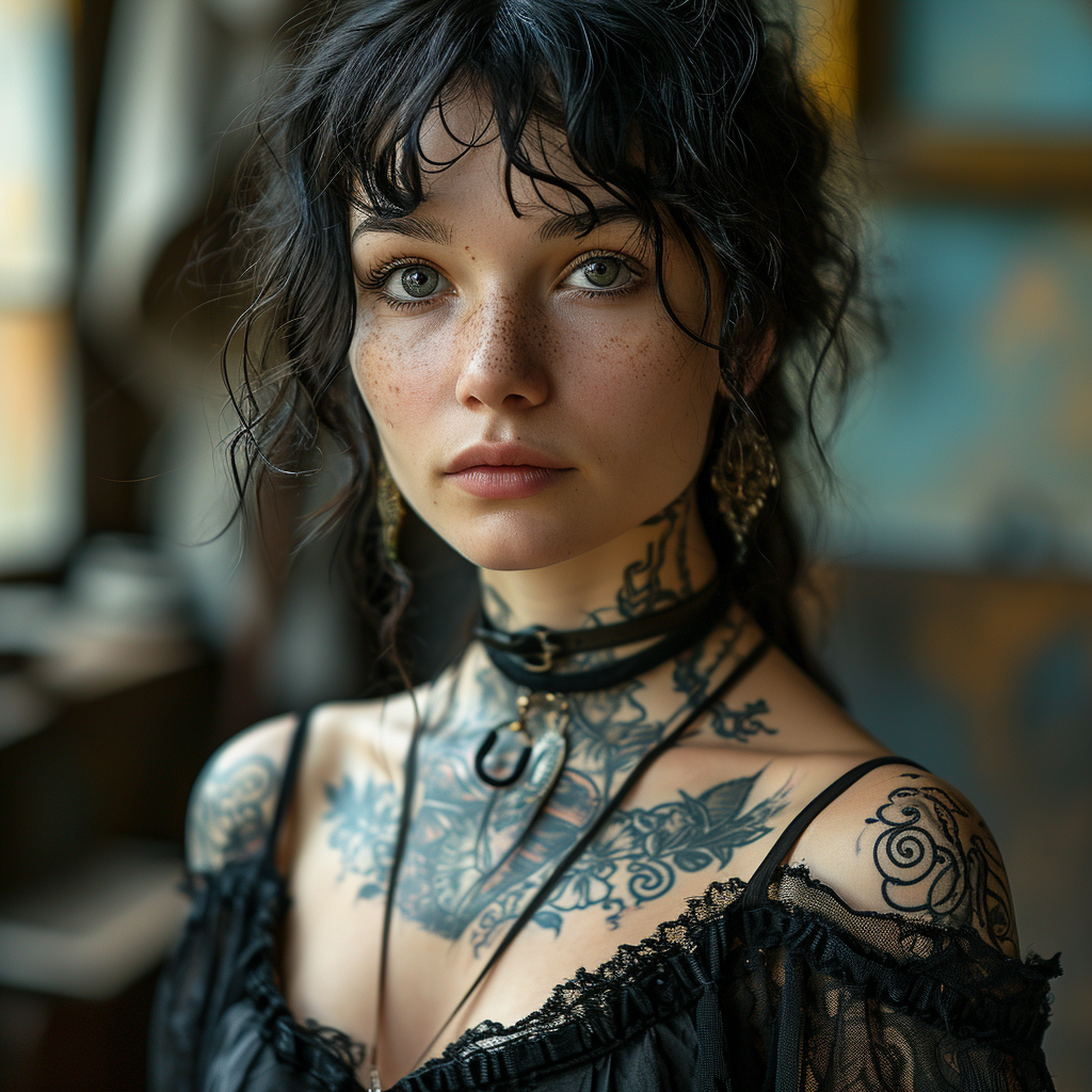 Gothic design tattoo on the body of a girl