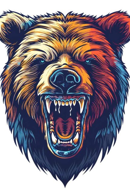 Illustration of colourful Animals bear head transparent PNG