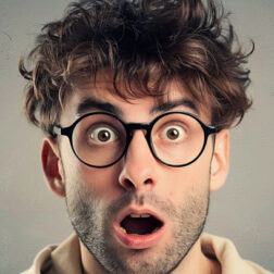 Surprised man with big eyes and open mouth in 20 years old