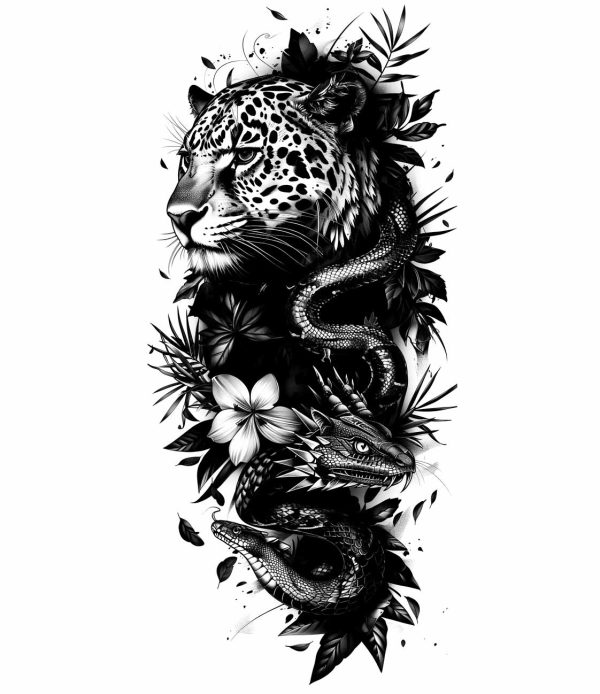 lion snake jaguar tattoo design black and white transparent PNG