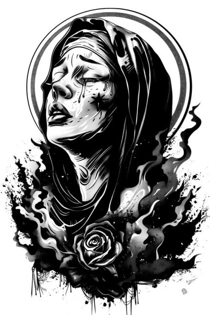 Dark holy religious theme Maryam cry transparent tattoo design PNG