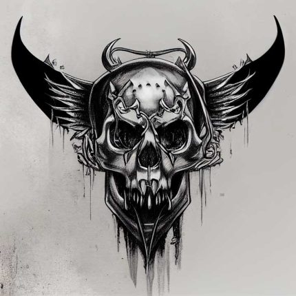 black and white with horn massive skull tattoo design transparent PNG