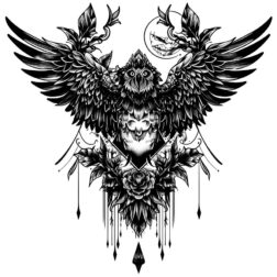 owl with open wings gothic style holy black and white transparent PNG