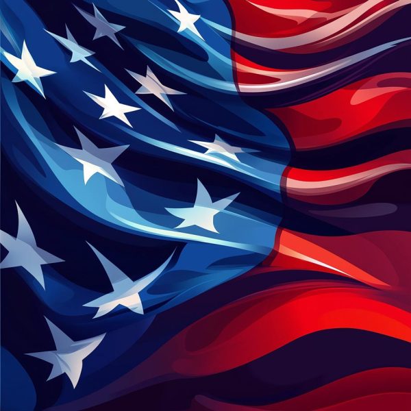 USA flag background confederate red and blue color cartoon style