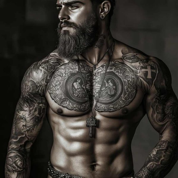 A powerful man with Celtic tattoo design on the body