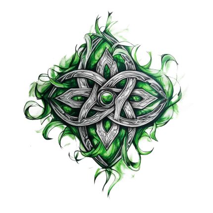 Celtic shapes with green leaves gothic style green theme transparent PNG