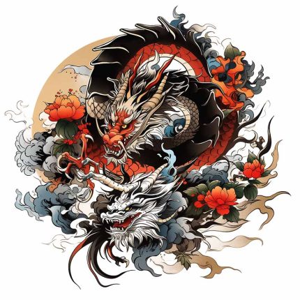 Chinese dragon with fantastic colors red and black transparent PNG