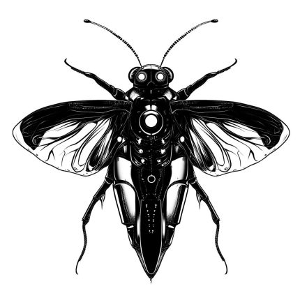 Cyberpunk animals with wide wings black and white transparent PNG