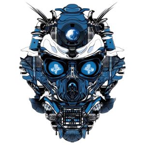 Iron Police warrior japanese cyberpunk blue theme transparent PNG