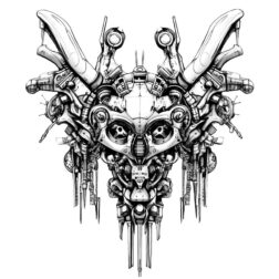 cyberpunk mechanical warrior skull alien tattoo design transparent PNG