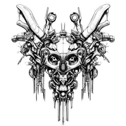 cyberpunk mechanical warrior skull alien tattoo design transparent PNG