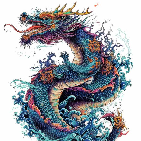 gold and blue dragon with amazing colors transparent PNG