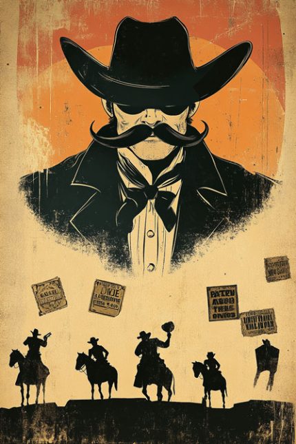 poster almost childish create a wide cowboy from a humorous Western book