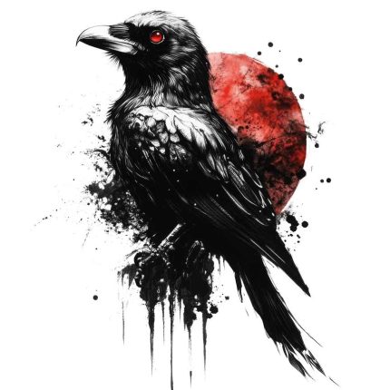 scary crow with wings red eyes black and white bloody transparent PNG