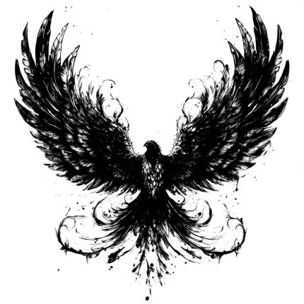 scary open wings of an eagle black and white transparent PNG