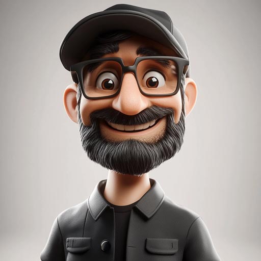 3D worker with hat and glasses and smile
