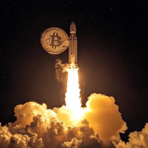 Bitcoin with flight moon