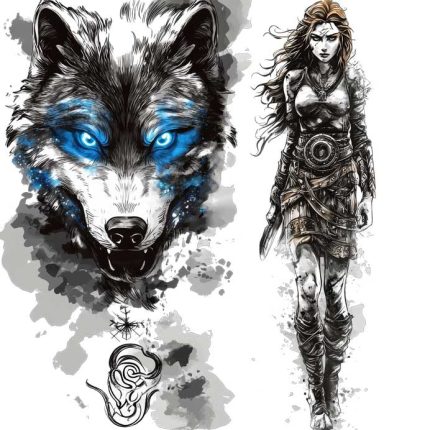 transparent PNG fighter girl and wolf with blue eyes