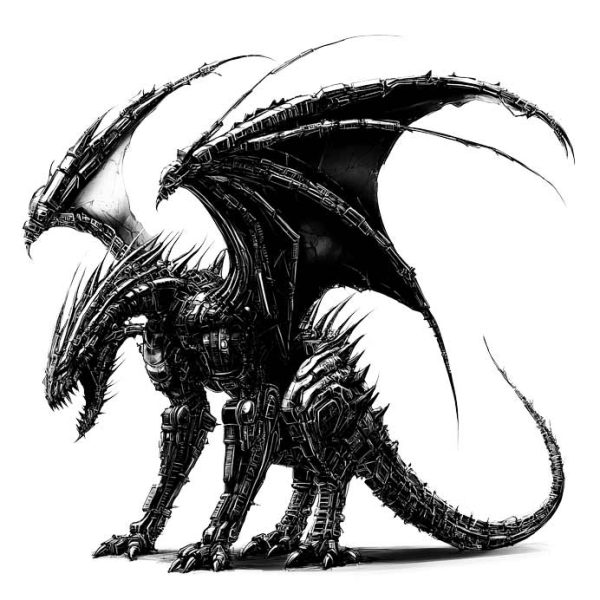 Dragon with cyberpunk style with long tail transparent PNG