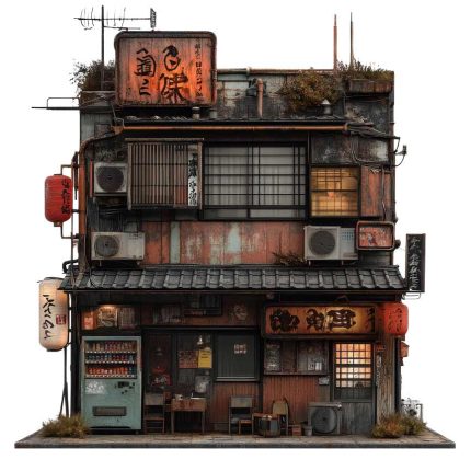 Japanese neon Cyberpunk Building transparent PNG