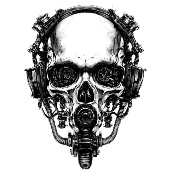 industrial skull tattoo design transparent PNG