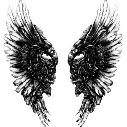 cyberpunk wing iron tattoo design transparent PNG