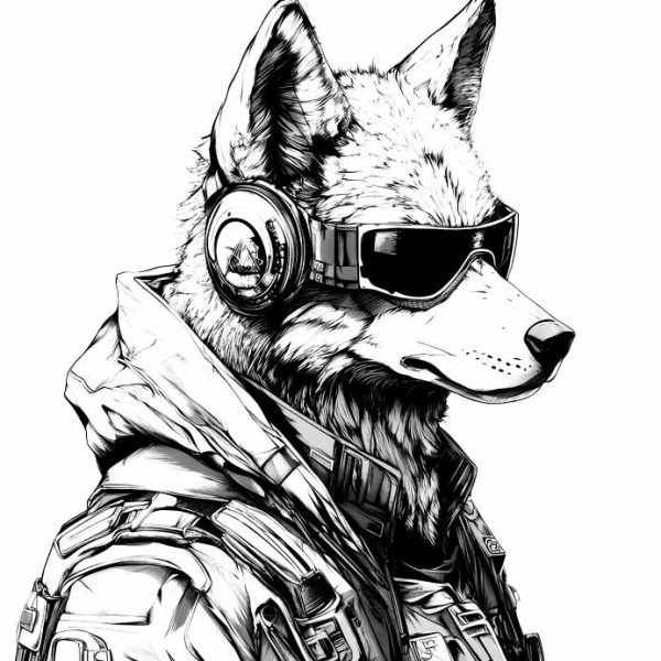 cyberpunk wolf with glasses transparent PNG