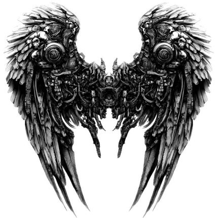 open dragon cybernetic full fur tattoo design PNG