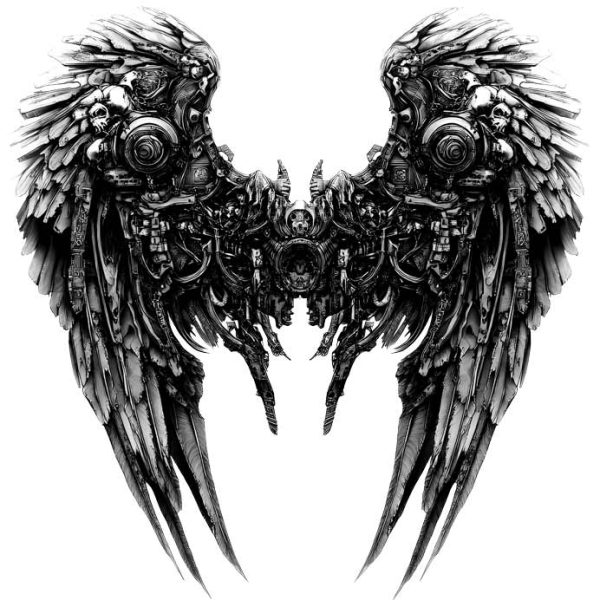 open dragon cybernetic full fur tattoo design PNG