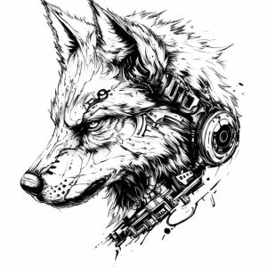 sci-fi wolf tattoo design cyberpunk transparent PNG