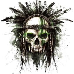 Skull with feathers around it tattoo design transparent PNG