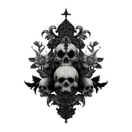 Scary gothic skull style tattoo design transparent PNG