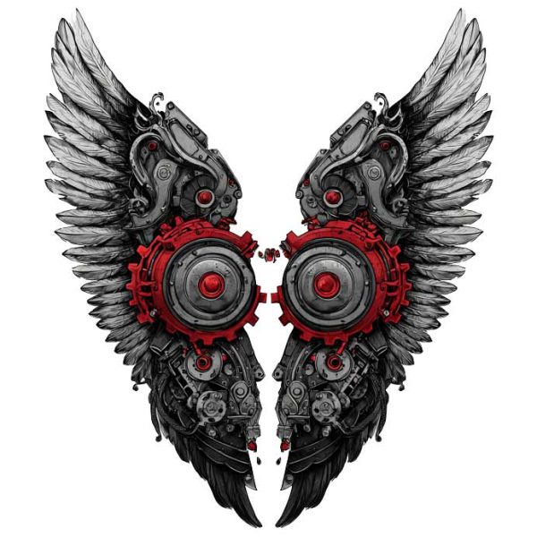 Cyberpunk style with iron wings tattoo design transparent PNG